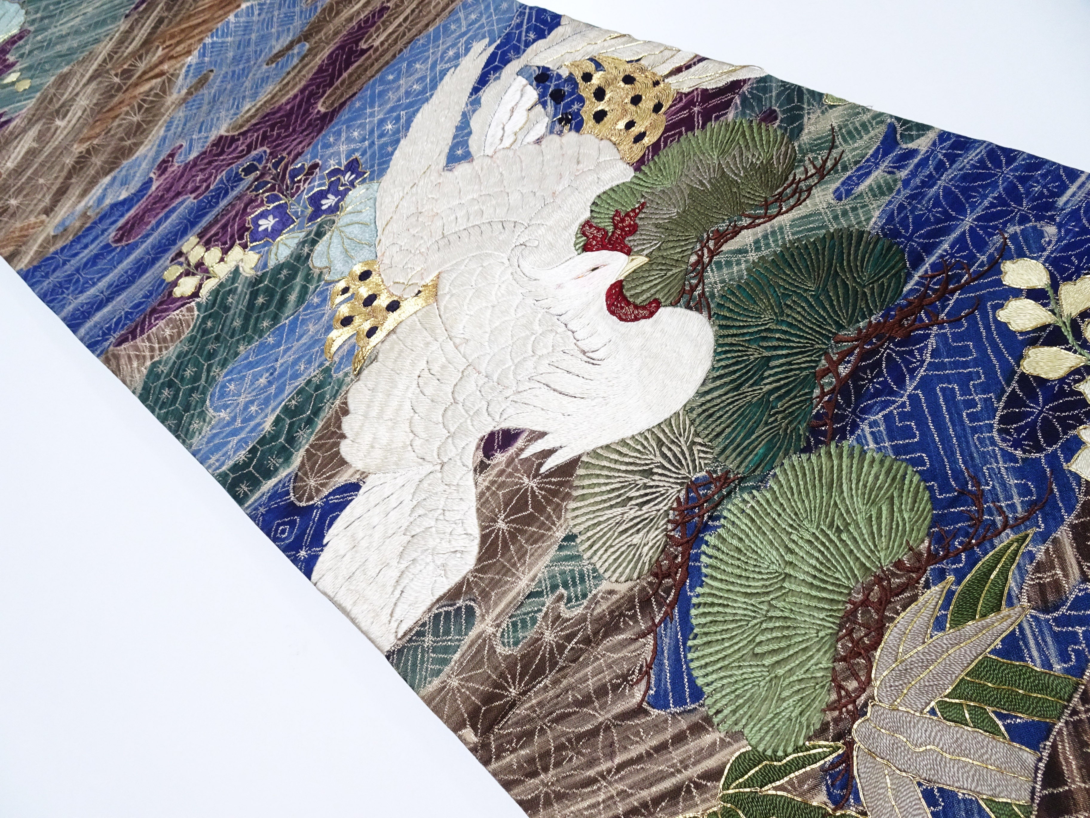 Japanese Kimono Silk Antique Maru Obi Double-Sided All-Over Design Exquisite Japanese hand embroidery 17720