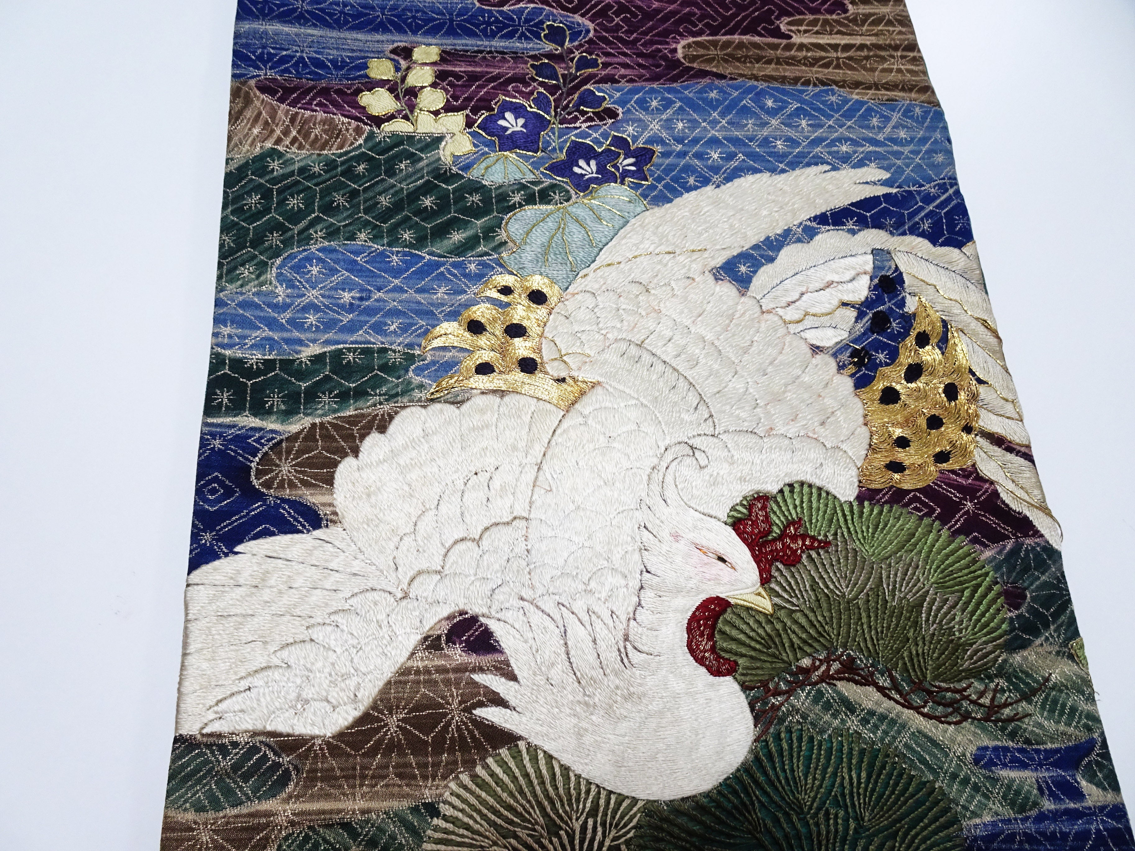 Japanese Kimono Silk Antique Maru Obi Double-Sided All-Over Design Exquisite Japanese hand embroidery 17720