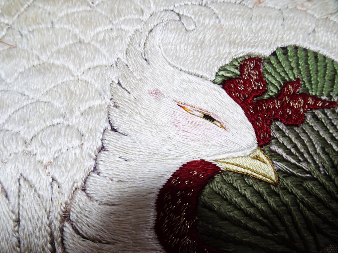 Japanese Kimono Silk Antique Maru Obi Double-Sided All-Over Design Exquisite Japanese hand embroidery 17720