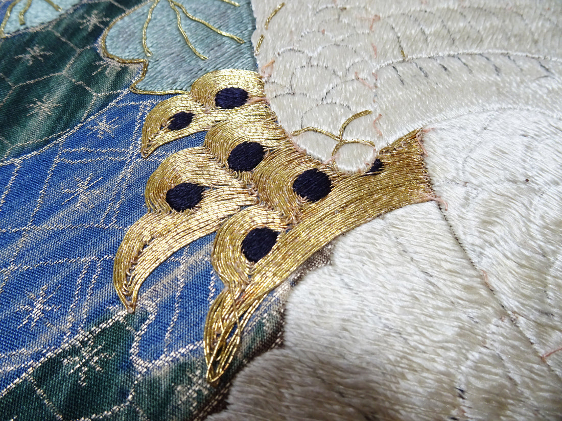 Japanese Kimono Silk Antique Maru Obi Double-Sided All-Over Design Exquisite Japanese hand embroidery 17720