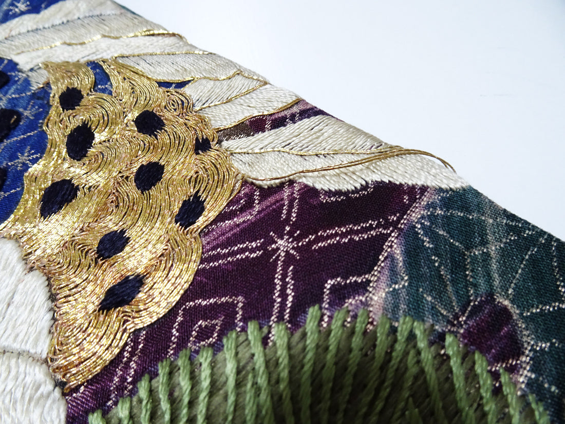 Japanese Kimono Silk Antique Maru Obi Double-Sided All-Over Design Exquisite Japanese hand embroidery 17720