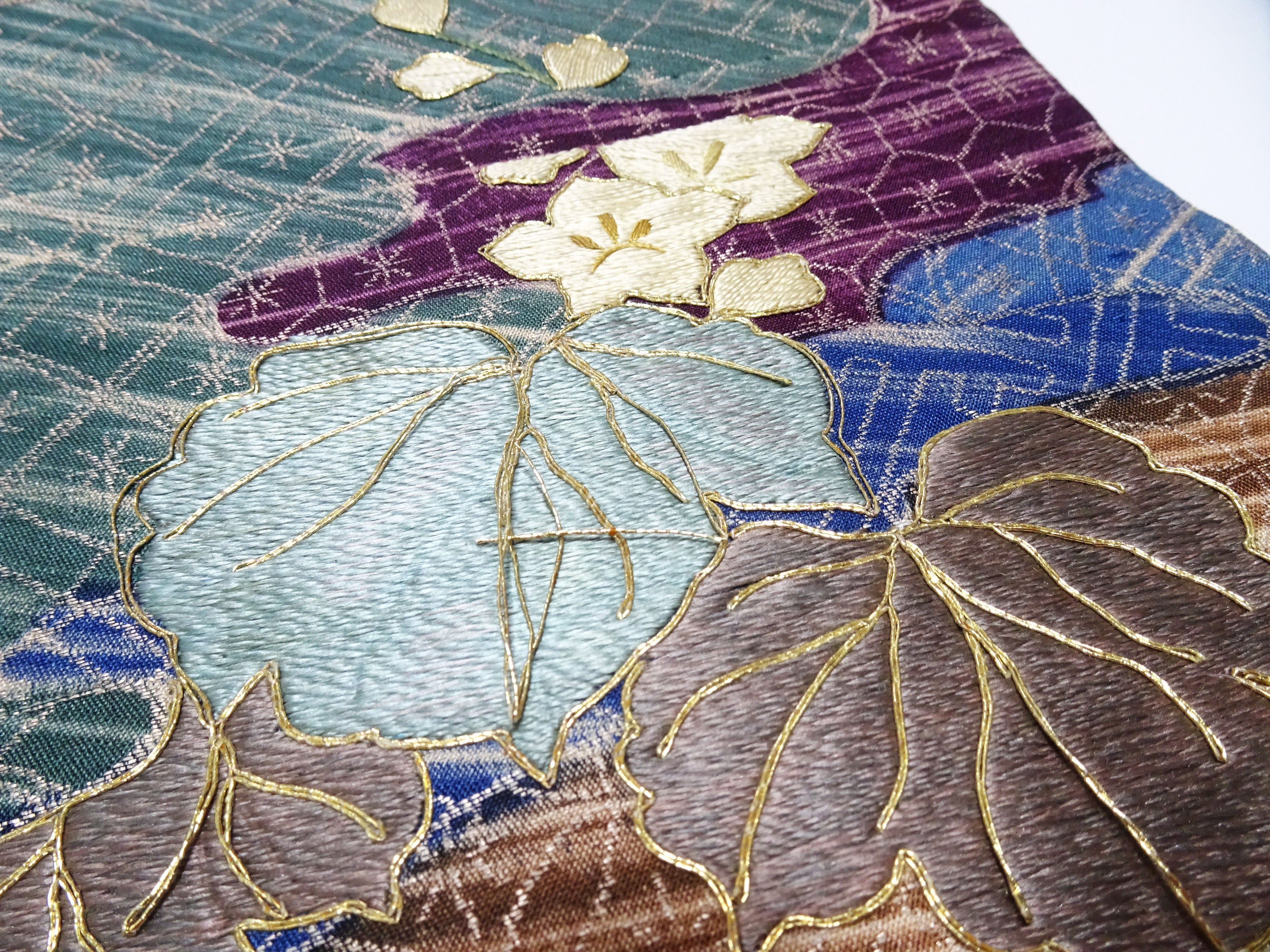 Japanese Kimono Silk Antique Maru Obi Double-Sided All-Over Design Exquisite Japanese hand embroidery 17720