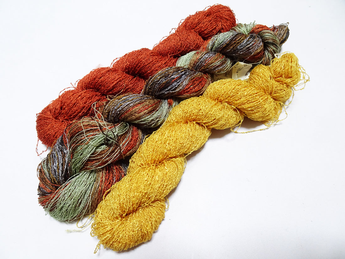 Japanese Vintage Unusual Tsumugi Silk Thread 3sets Embroidery & Weaving 17570