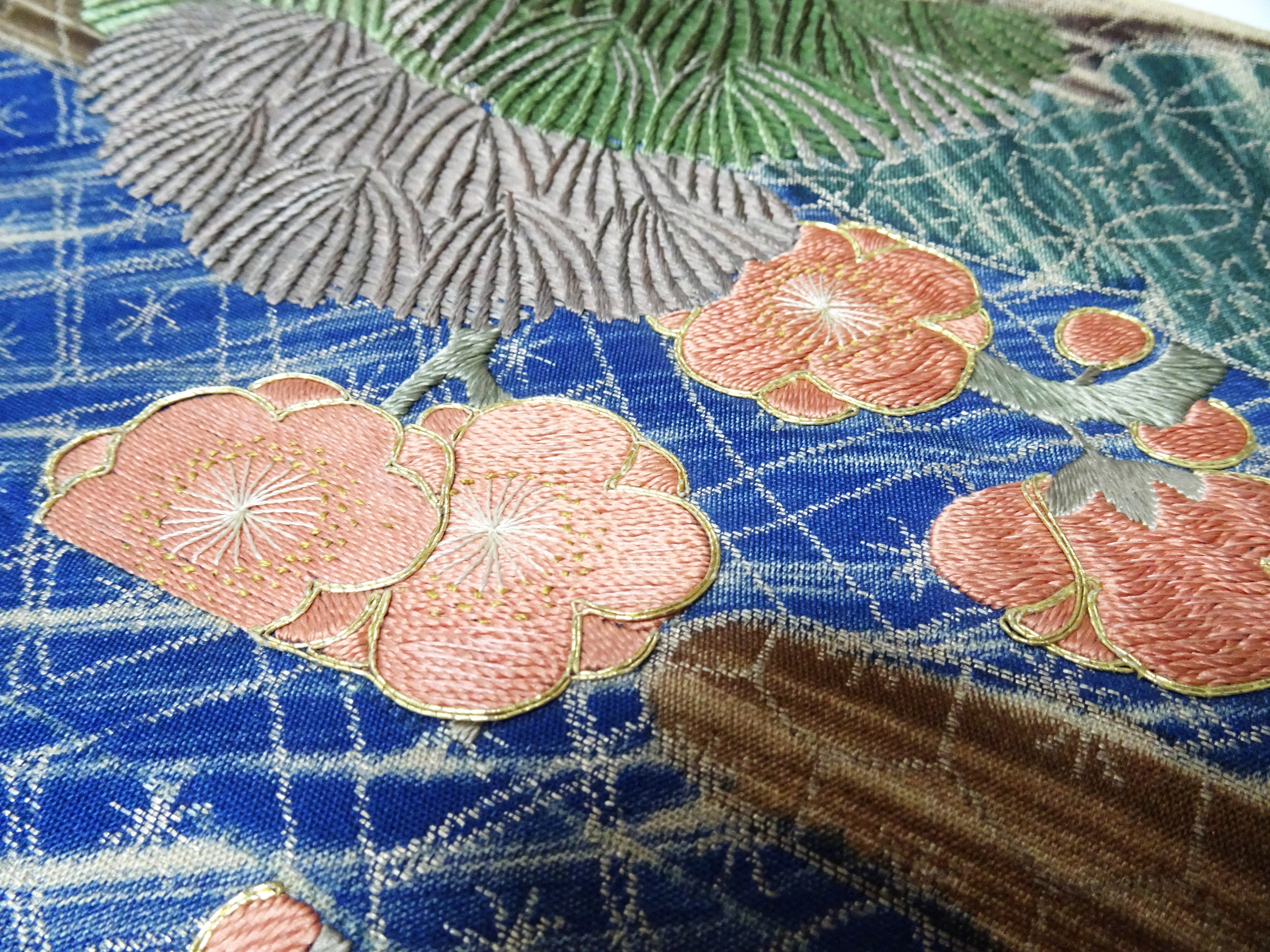 Japanese Kimono Silk Antique Maru Obi Double-Sided All-Over Design Exquisite Japanese hand embroidery 17720