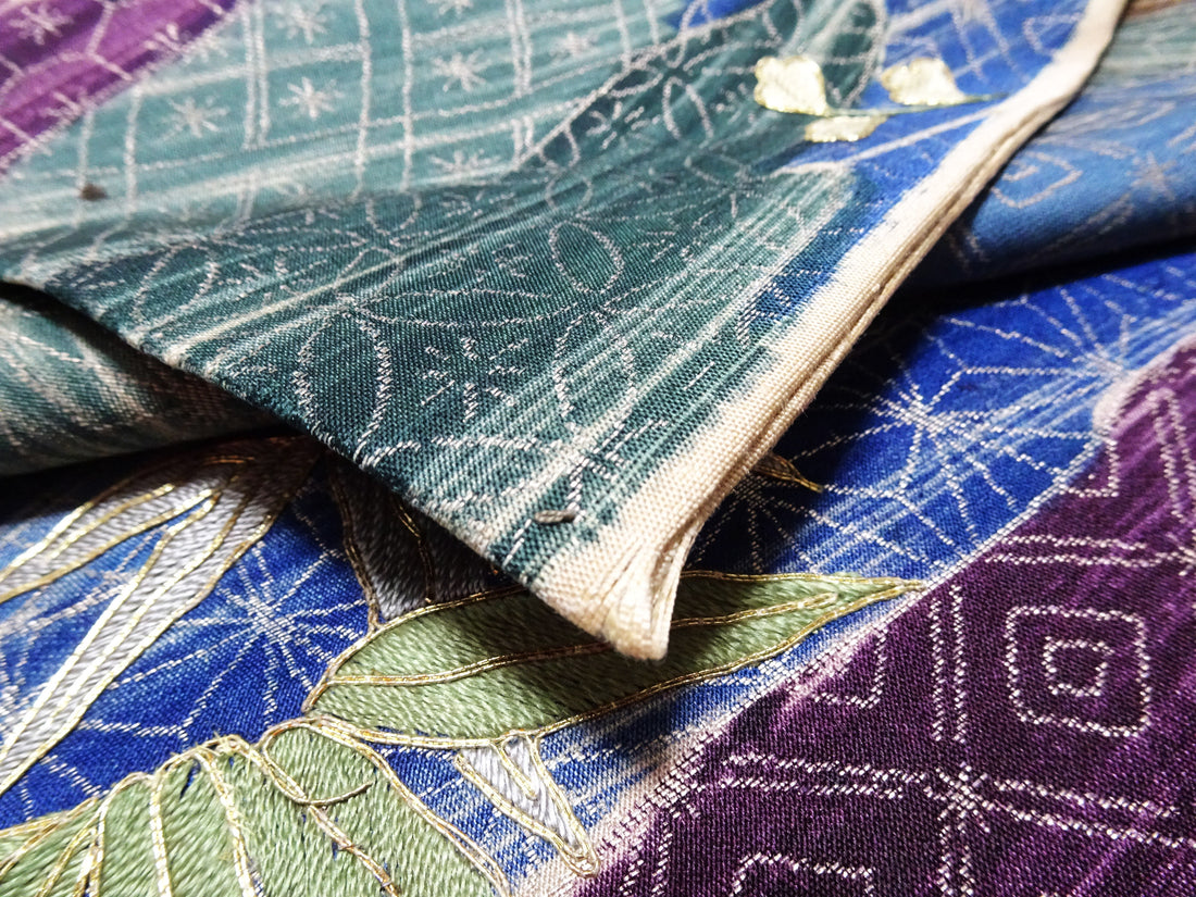 Japanese Kimono Silk Antique Maru Obi Double-Sided All-Over Design Exquisite Japanese hand embroidery 17720