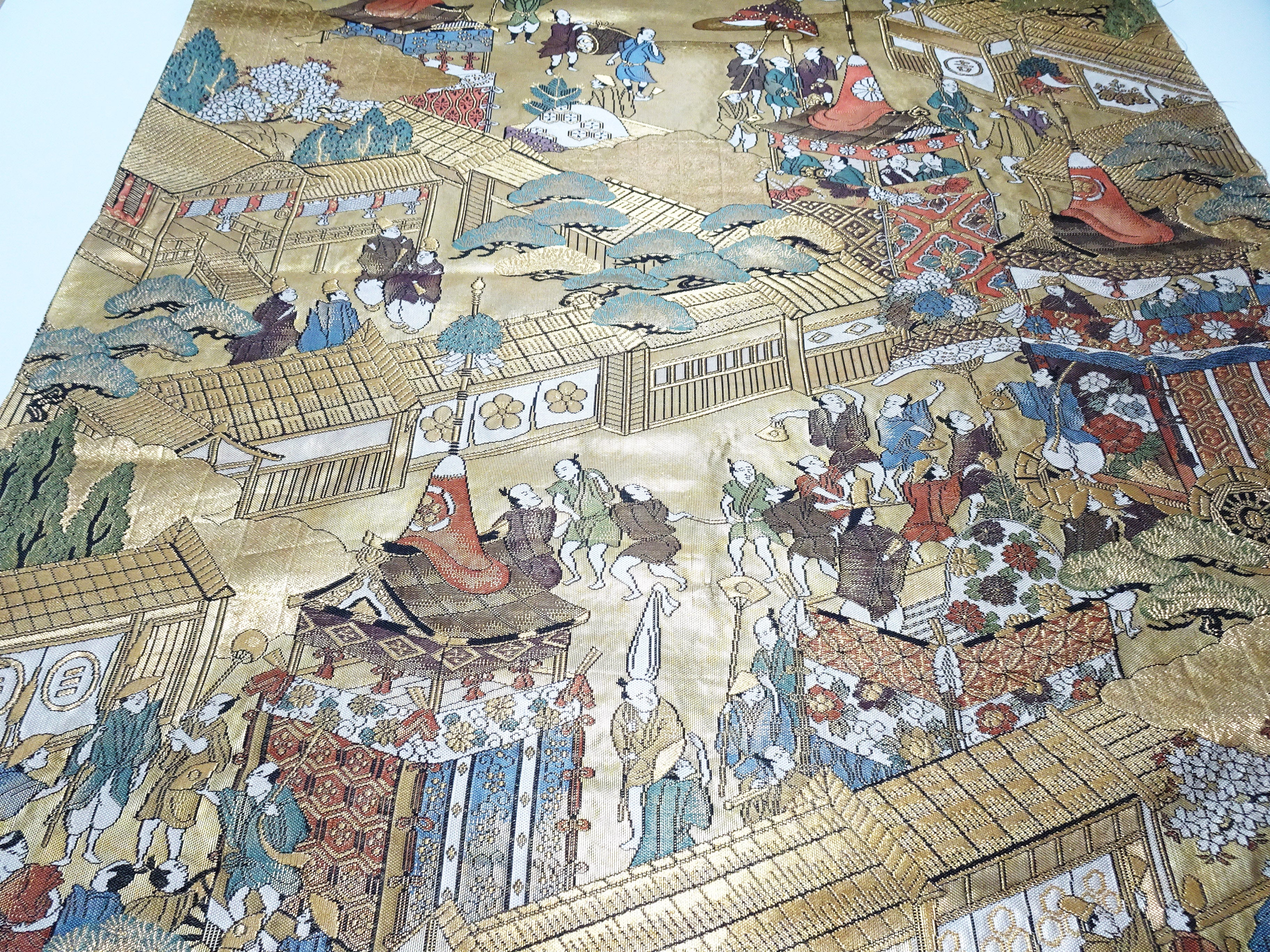 Japanese Maru Obi Silk Bolt Woven with Genuine 24K Gold Leaf Thread 17721