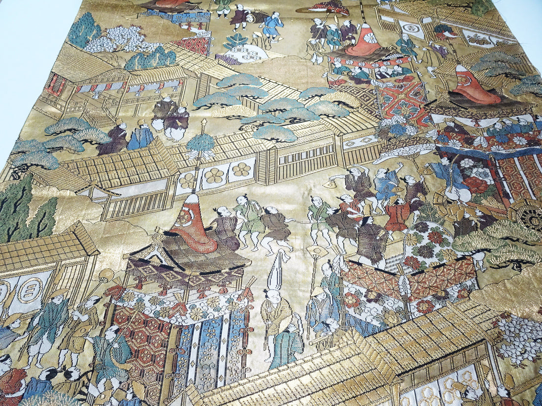 Japanese Maru Obi Silk Bolt Woven with Genuine 24K Gold Leaf Thread 17721