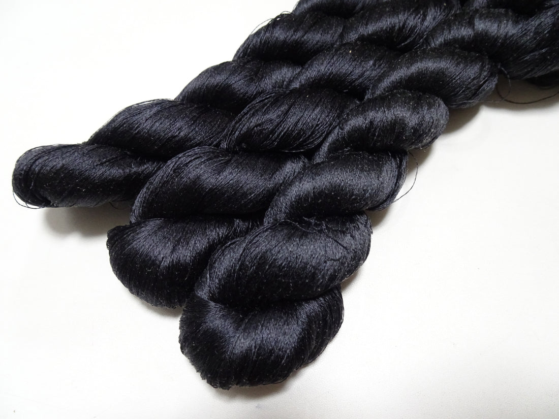 Japanese Vintage Twisted Silk Thread　3sets Embroidery  Black 18979
