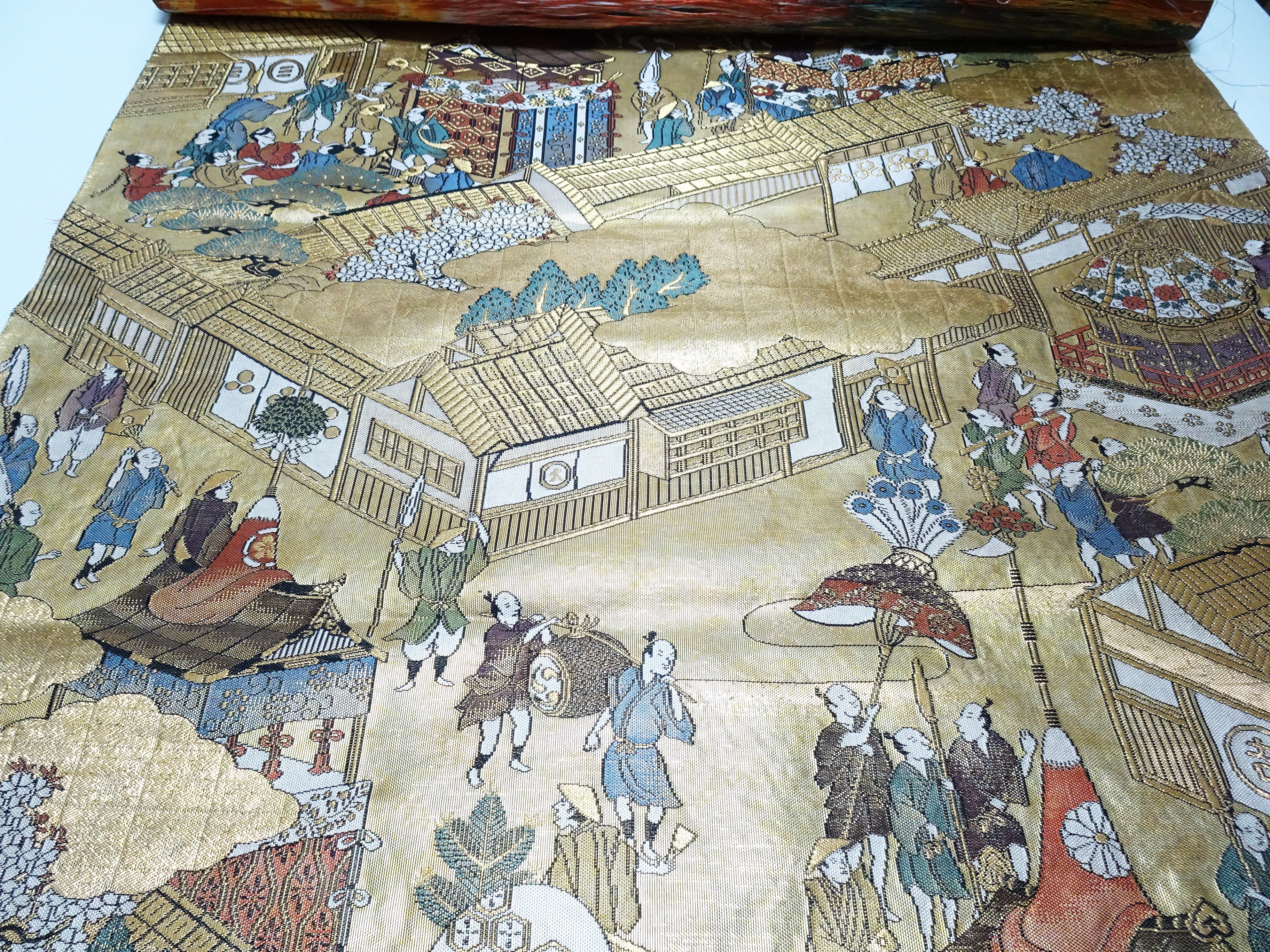 Japanese Maru Obi Silk Bolt Woven with Genuine 24K Gold Leaf Thread 17721
