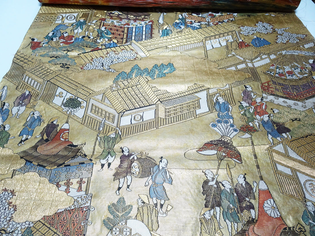 Japanese Maru Obi Silk Bolt Woven with Genuine 24K Gold Leaf Thread 17721
