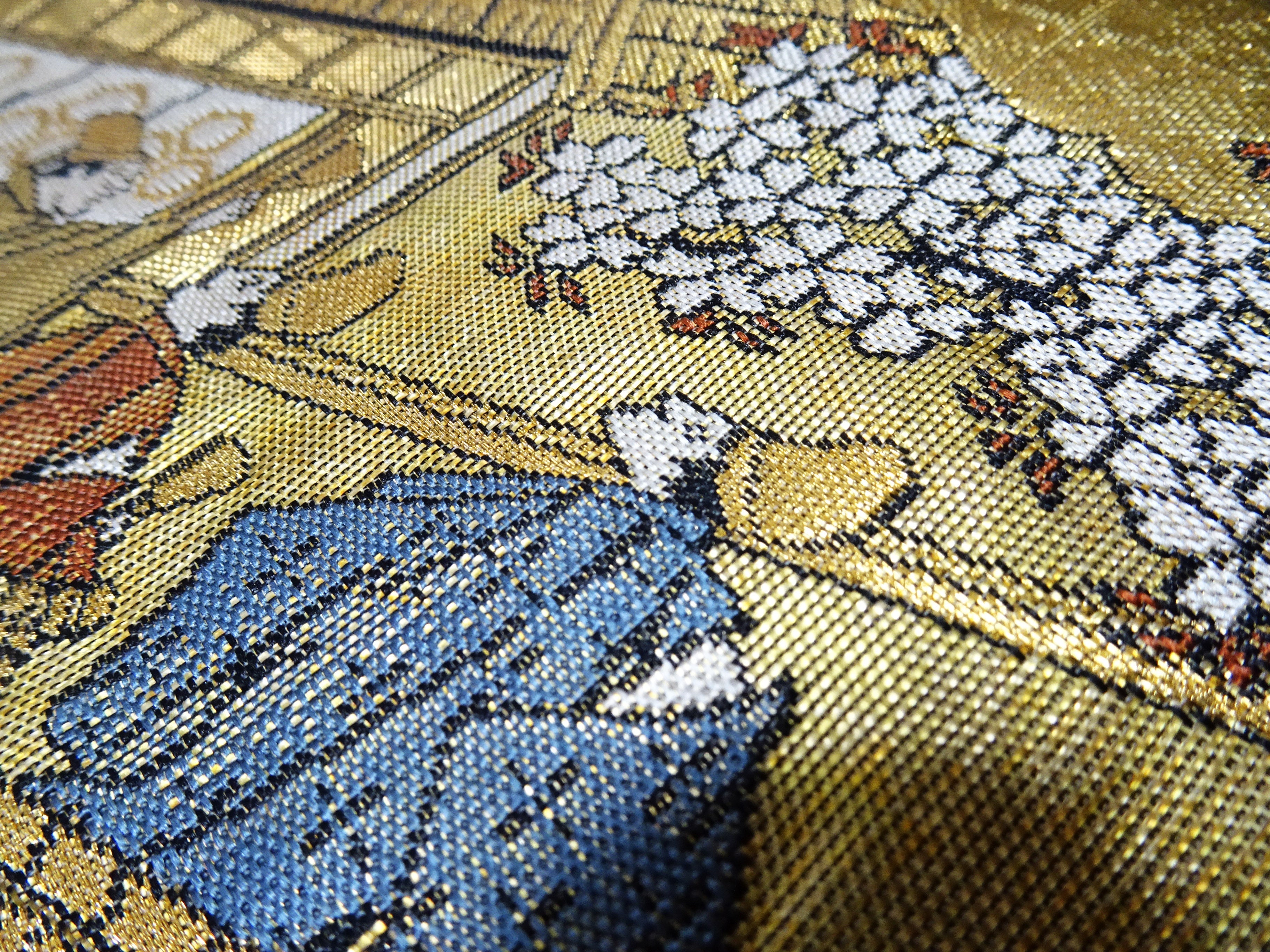 Japanese Maru Obi Silk Bolt Woven with Genuine 24K Gold Leaf Thread 17721