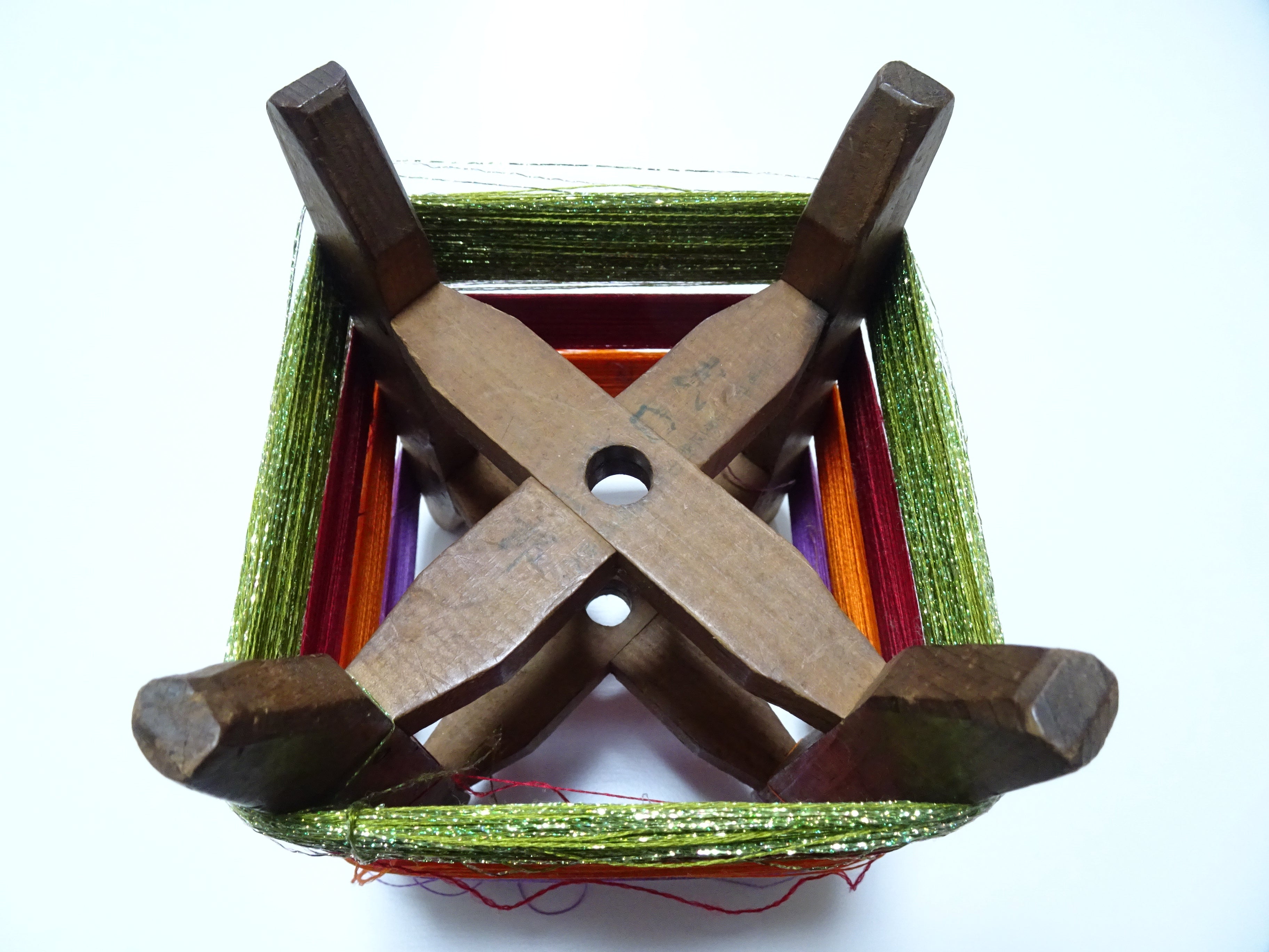 Japanese vintage Wooden spool & silk thread embroidery 16323
