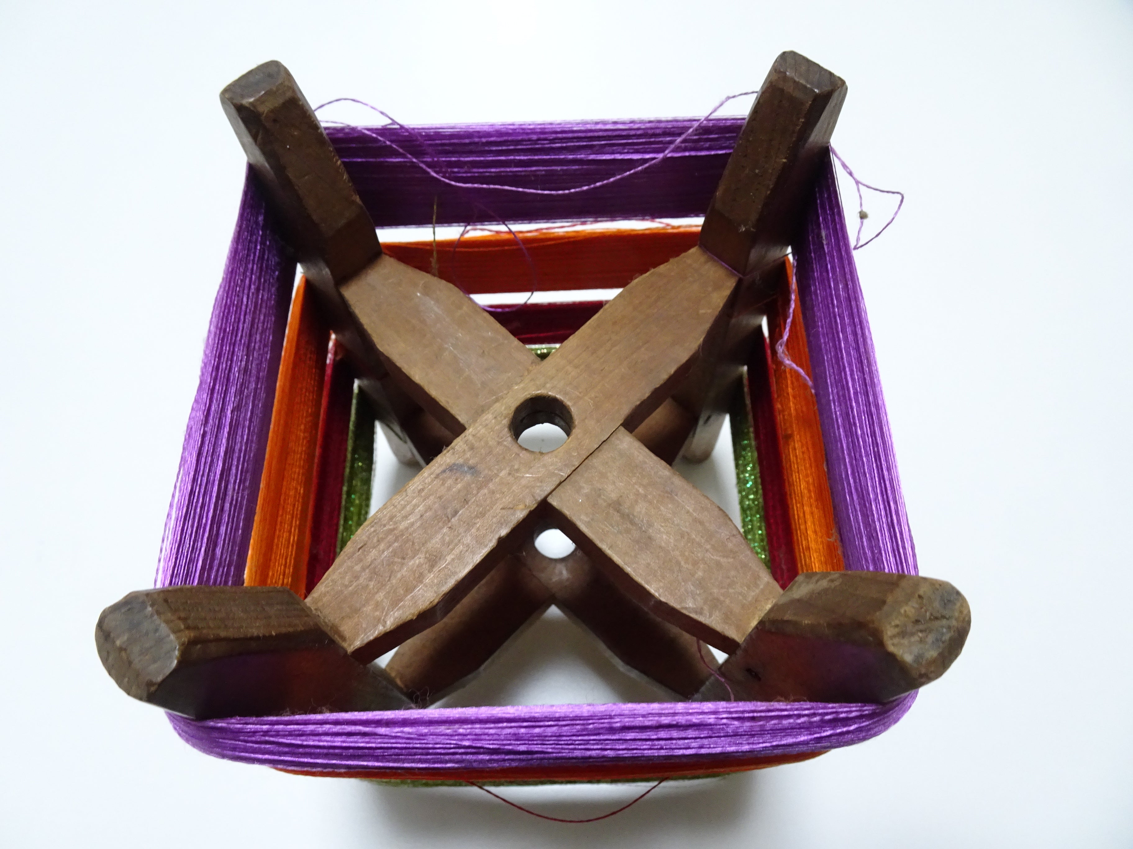 Japanese vintage Wooden spool & silk thread embroidery 16323
