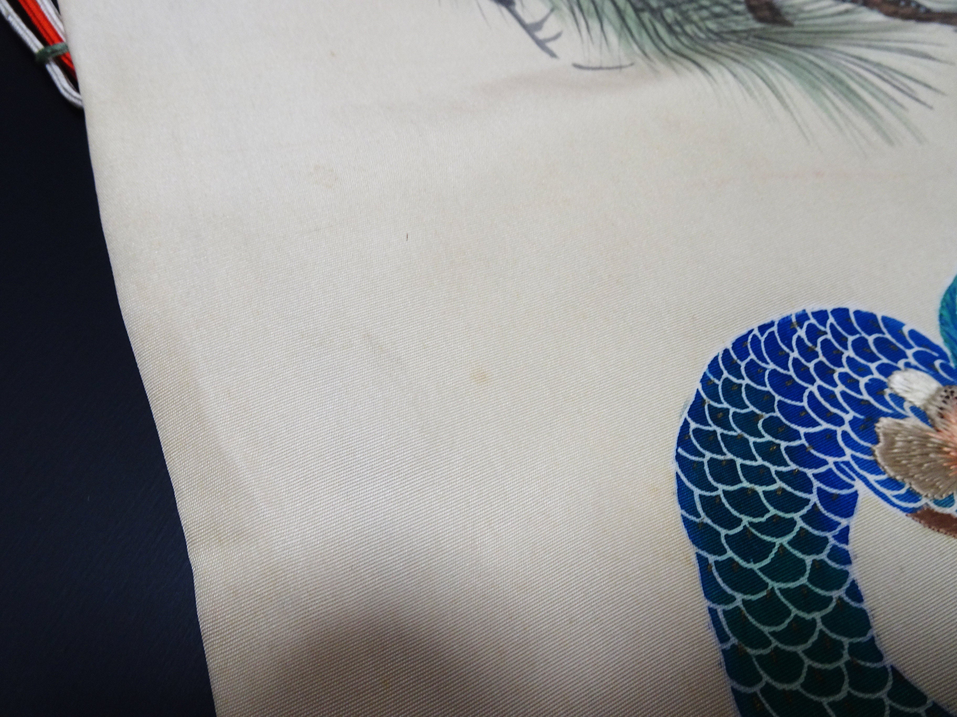Antique Japanese Silk Koto Cover Koto Kake Hand-Painted Yuzen Hand Embroidery Peacock Pine Traditional Japanese Textile 17722