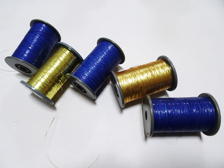 Japanese Vintage Metallic & Gold leaf thread flat type Hirahaku 5set  Aluminum foil &  Washi(japanese paper) embroidery 18664