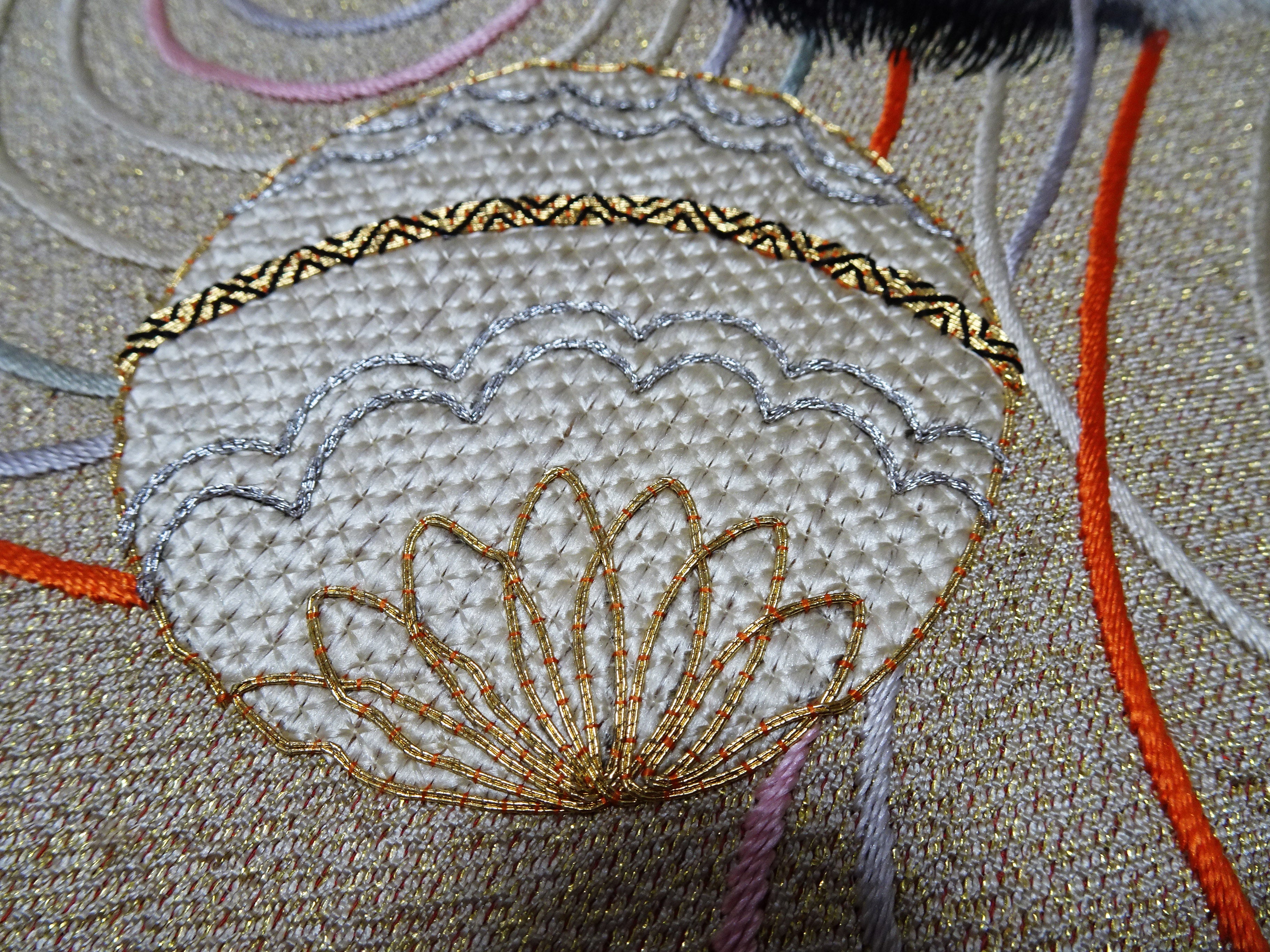 Vintage Japanese Silk Koto Cover Koto Kake Hand Embroidery Chin Dog Flower Kusudama Traditional Japanese Textile 17723