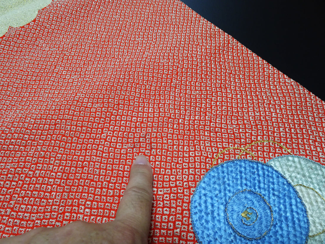 Vintage Japanese Silk Koto Cover Koto Kake Hand Embroidery Chin Dog Flower Kusudama Traditional Japanese Textile 17723