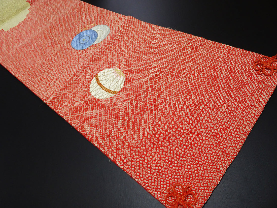 Vintage Japanese Silk Koto Cover Koto Kake Hand Embroidery Chin Dog Flower Kusudama Traditional Japanese Textile 17723