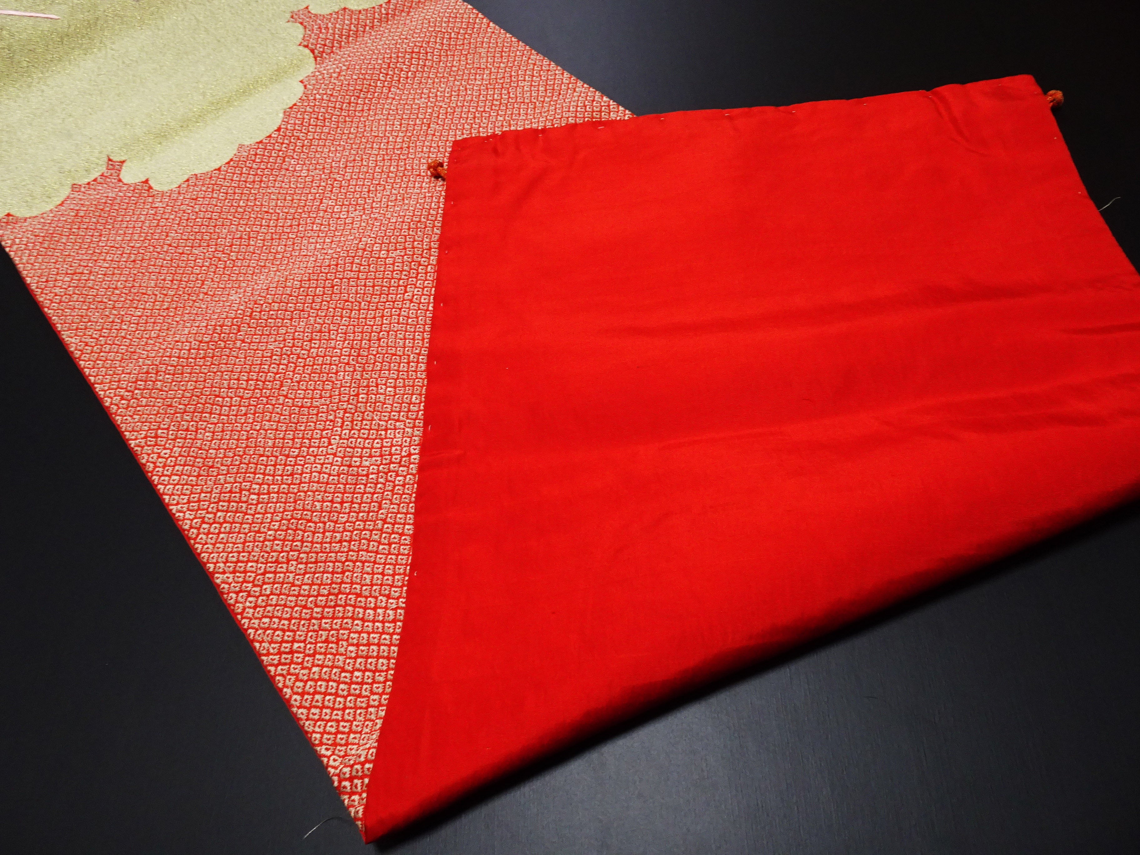 Vintage Japanese Silk Koto Cover Koto Kake Hand Embroidery Chin Dog Flower Kusudama Traditional Japanese Textile 17723