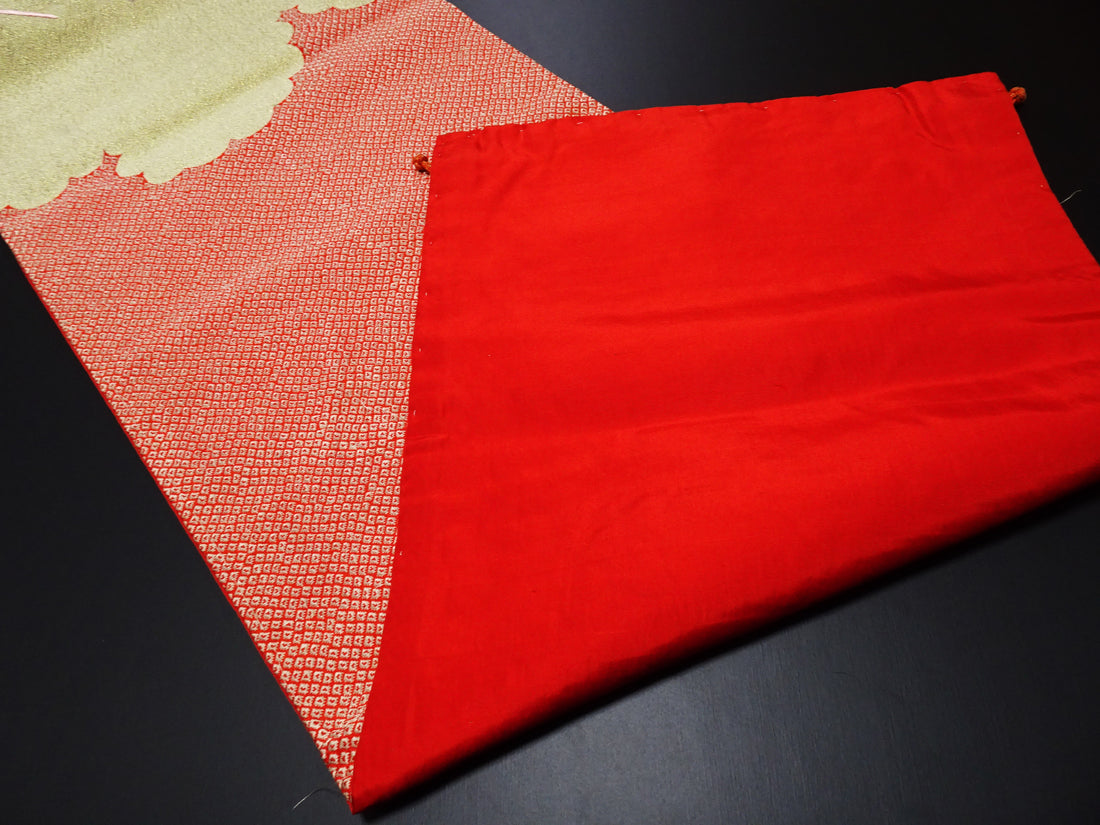 Vintage Japanese Silk Koto Cover Koto Kake Hand Embroidery Chin Dog Flower Kusudama Traditional Japanese Textile 17723