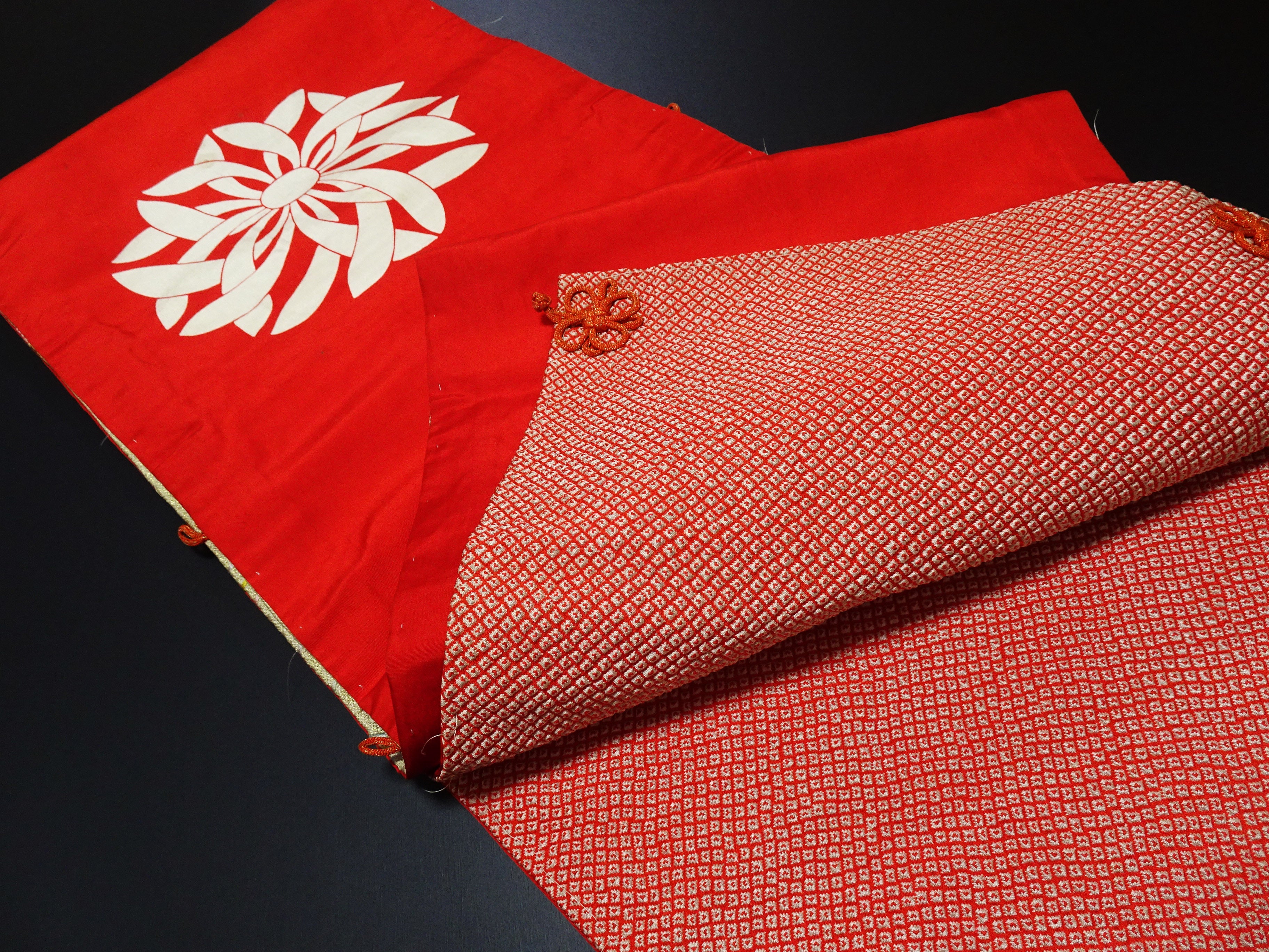 Vintage Japanese Silk Koto Cover Koto Kake Hand Embroidery Chin Dog Flower Kusudama Traditional Japanese Textile 17723