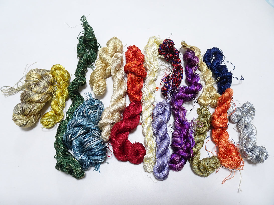 Japanese Vintage Twisted Silk Thread Small Skein Set Embroidery & Weaving 18479