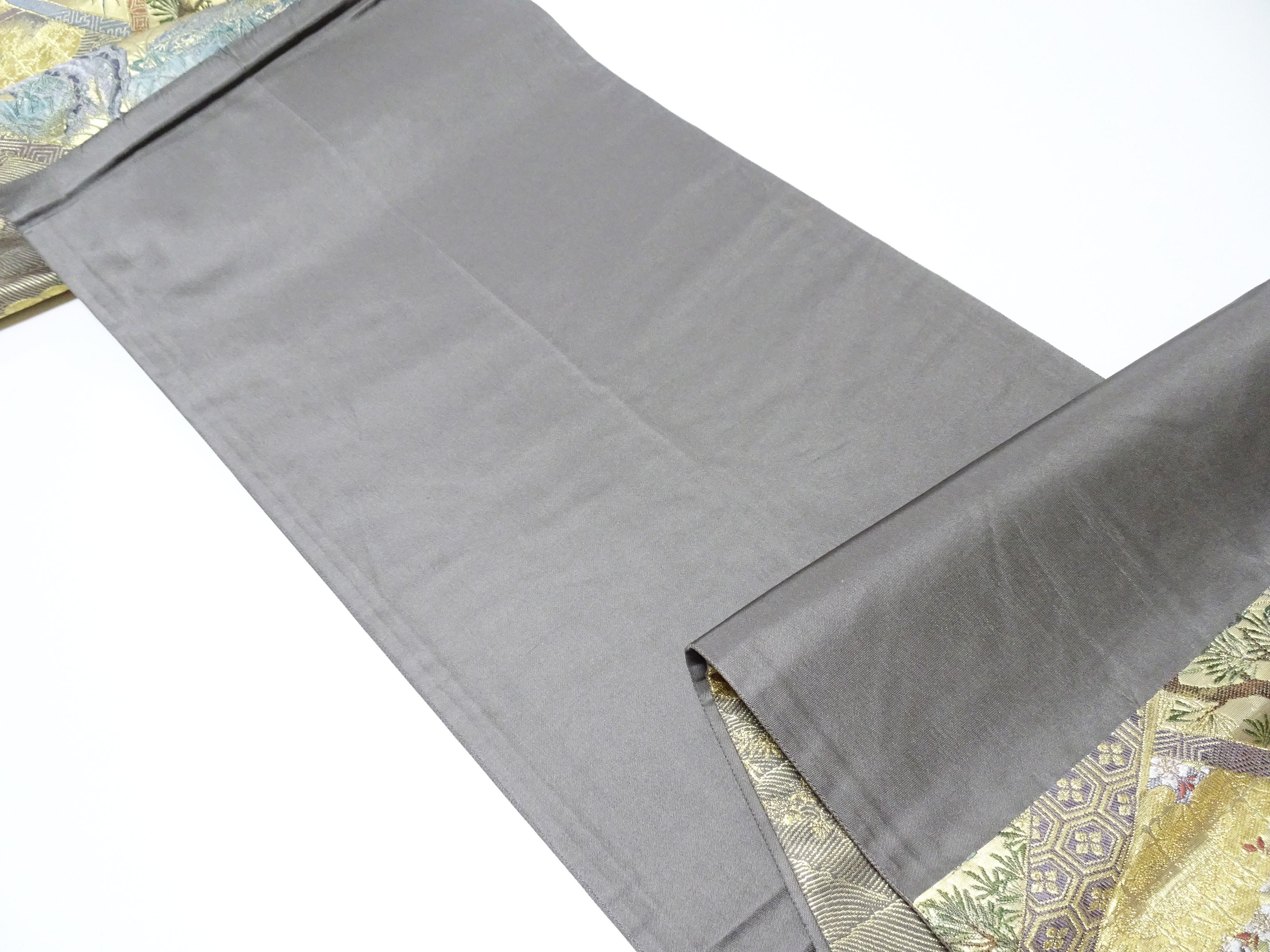 Japanese Kimono Silk Fukuro Obi Pine cherry blossoms waves Woven Pattern 16331