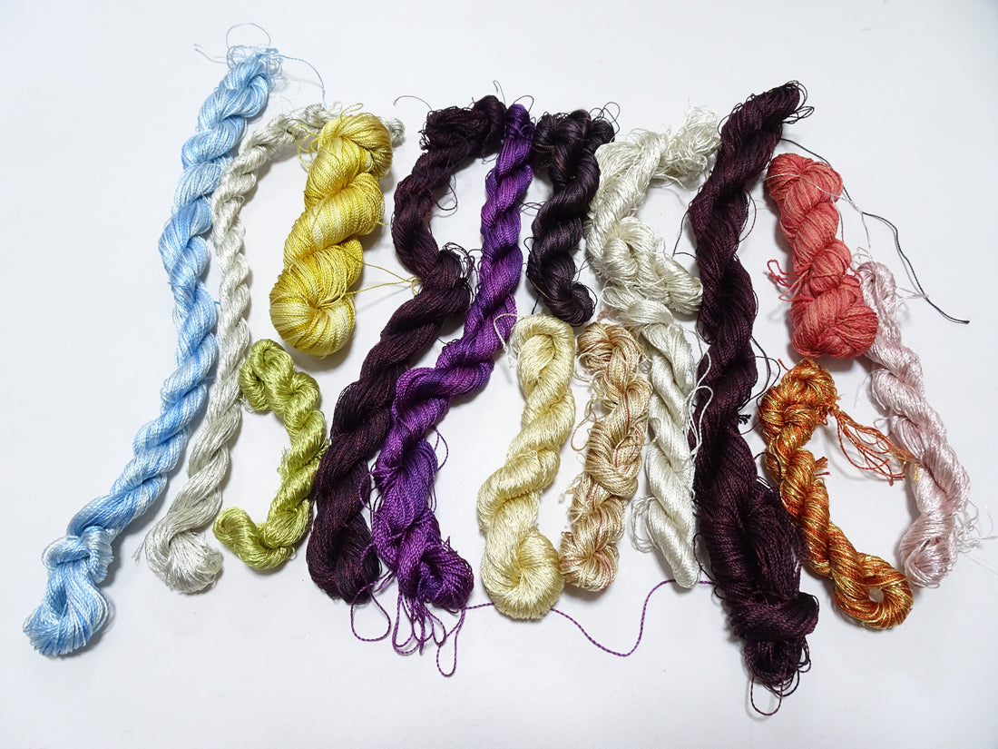 Japanese Vintage Twisted Silk Thread Small Skein Set Embroidery & Weaving 18480