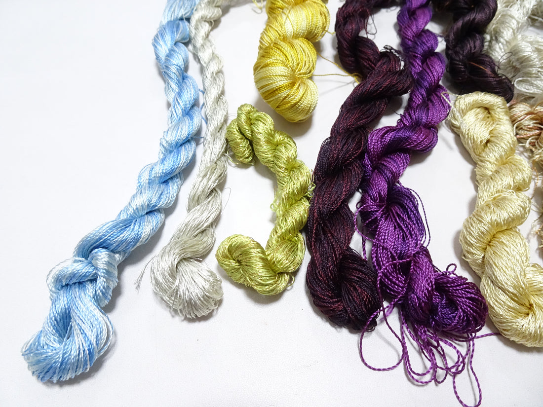 Japanese Vintage Twisted Silk Thread Small Skein Set Embroidery & Weaving 18480