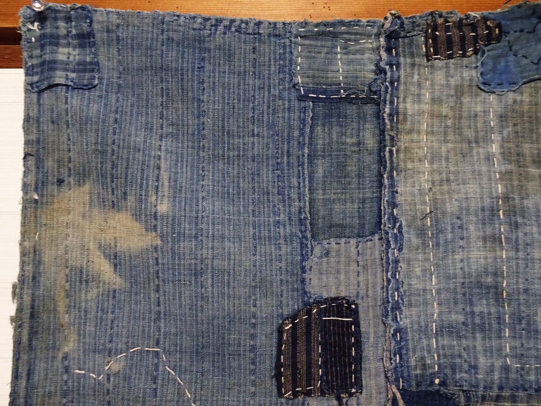 Japanese Antique BORO Textile (Meiji–Taisho Era) – Indigo-Dyed Patchwork with Hand-Stitched Repairs 17726