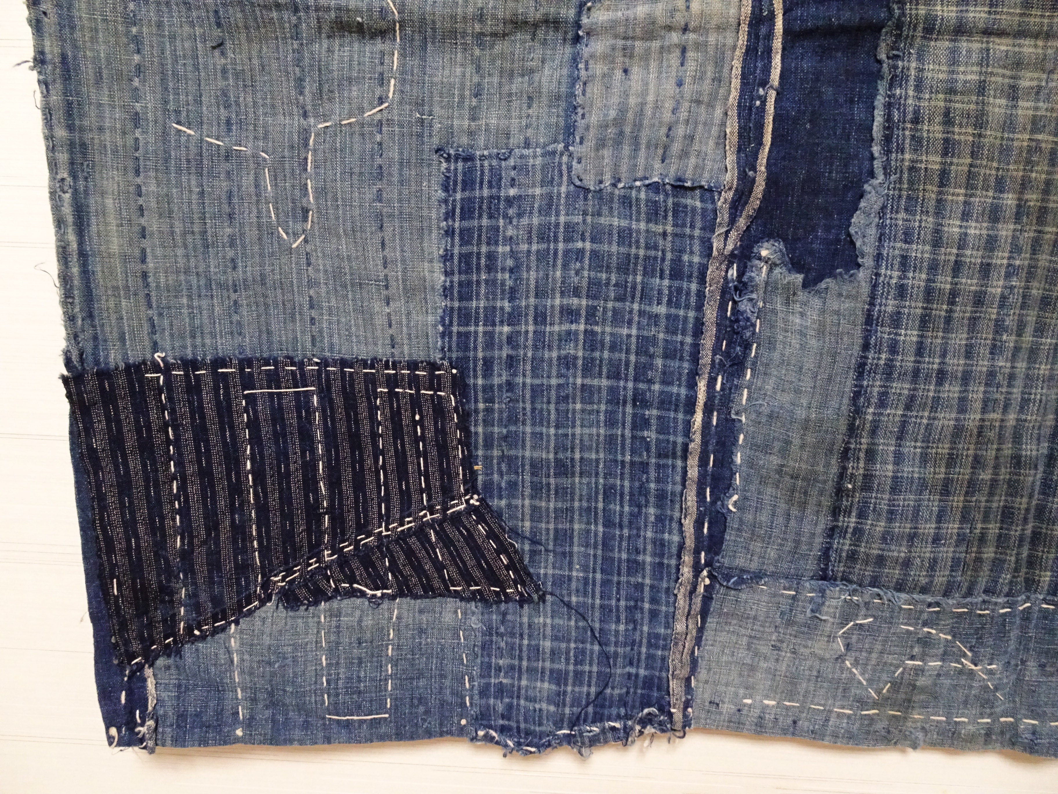 Japanese Antique BORO Textile (Meiji–Taisho Era) – Indigo-Dyed Patchwork with Hand-Stitched Repairs 17726