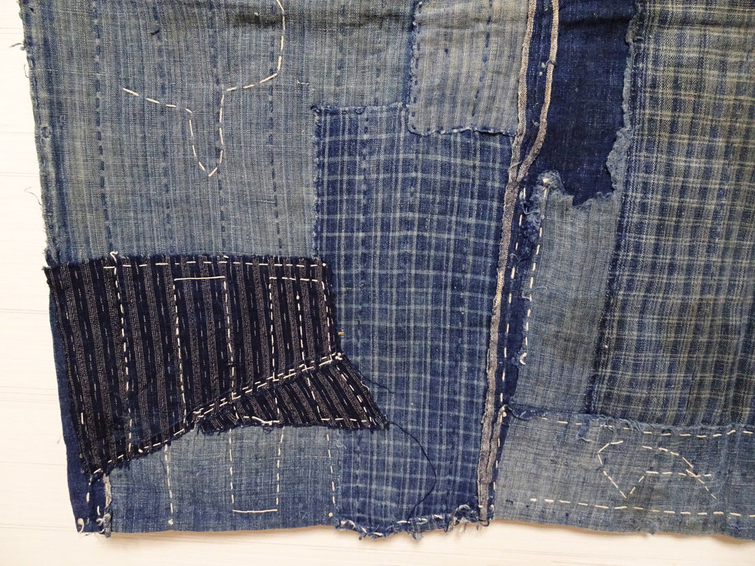 Japanese Antique BORO Textile (Meiji–Taisho Era) – Indigo-Dyed Patchwork with Hand-Stitched Repairs 17726