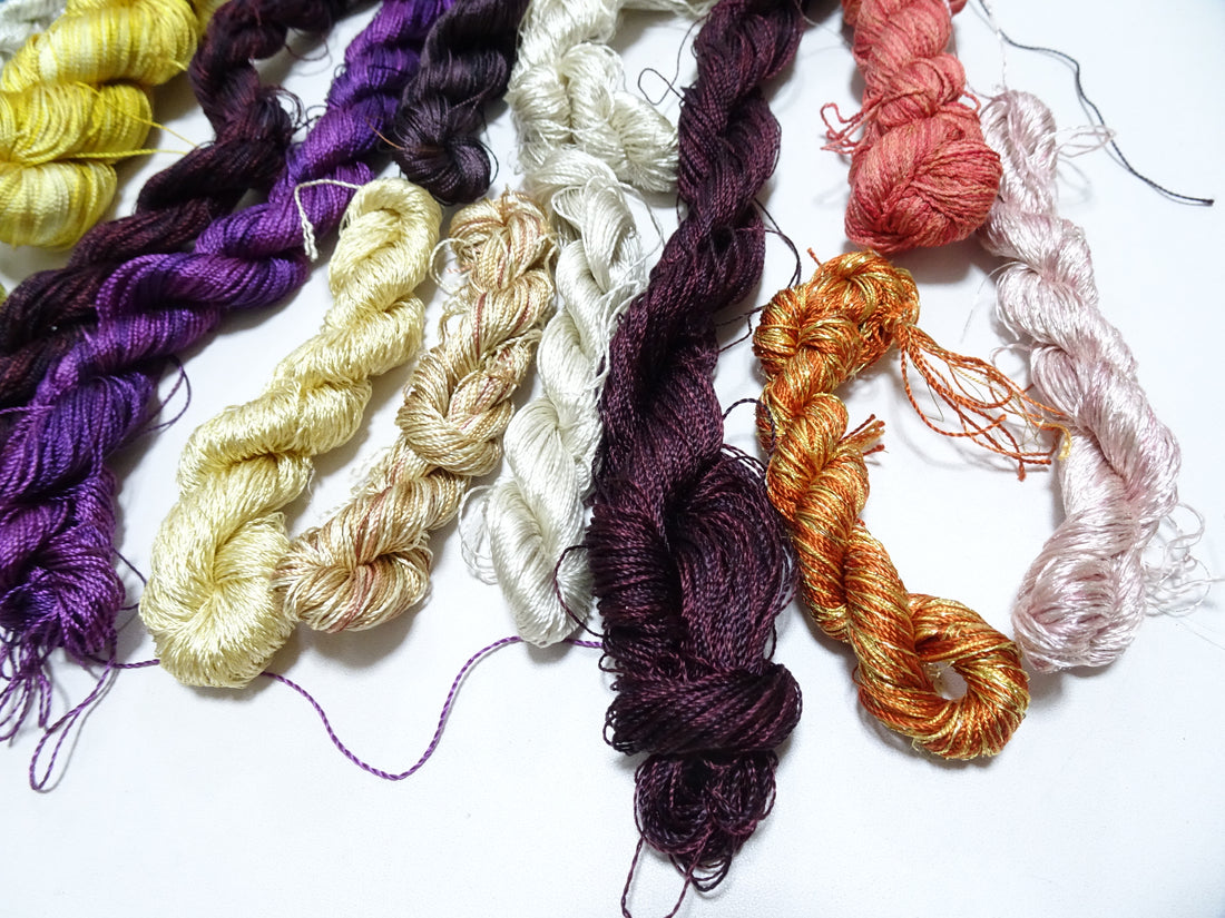 Japanese Vintage Twisted Silk Thread Small Skein Set Embroidery & Weaving 18480
