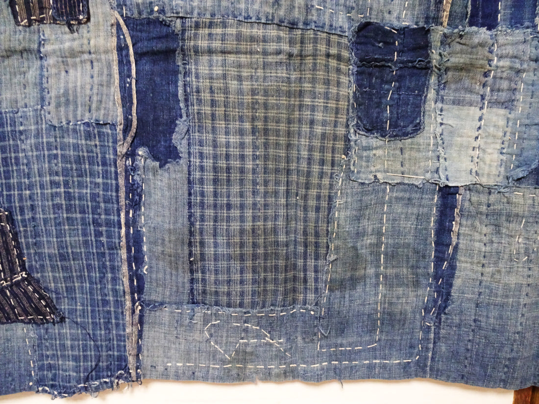 Japanese Antique BORO Textile (Meiji–Taisho Era) – Indigo-Dyed Patchwork with Hand-Stitched Repairs 17726