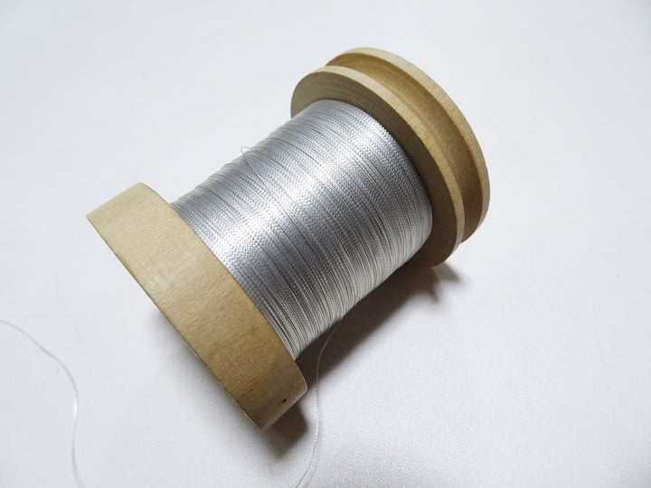Japanese Vintage Rasen Silver leaf thread & Wooden Spool embroidery 18673