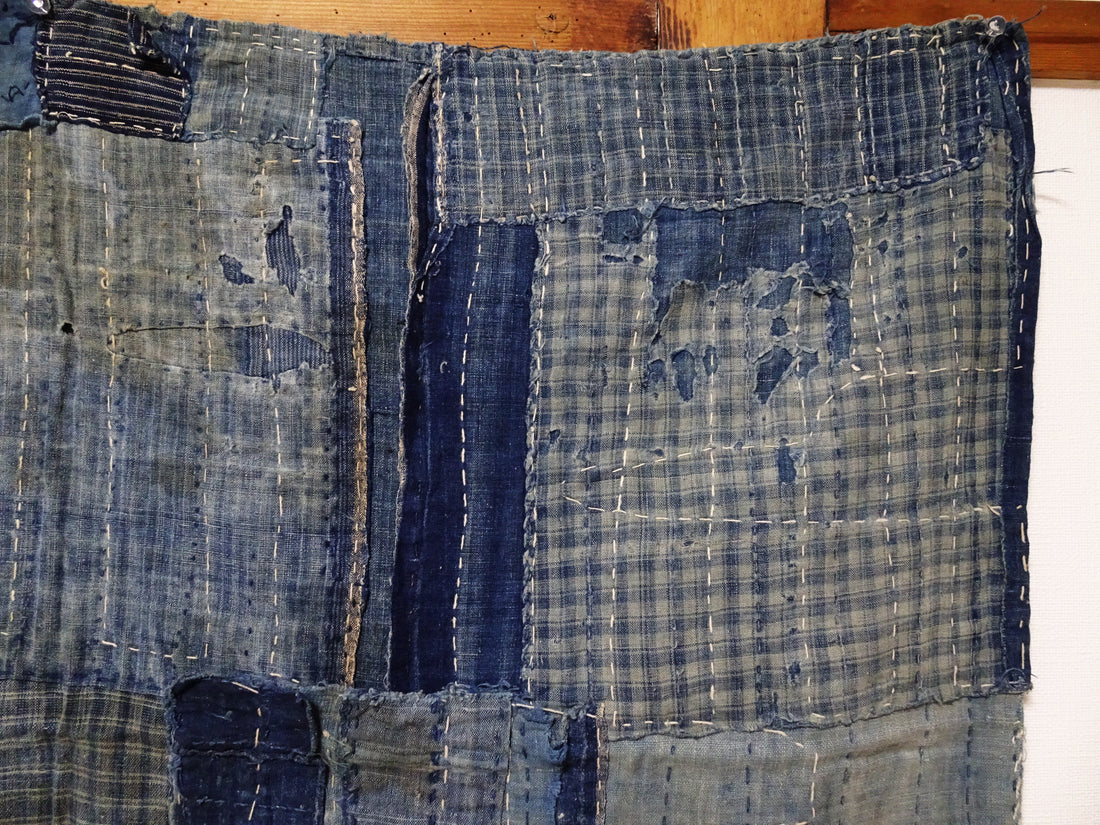 Japanese Antique BORO Textile (Meiji–Taisho Era) – Indigo-Dyed Patchwork with Hand-Stitched Repairs 17726