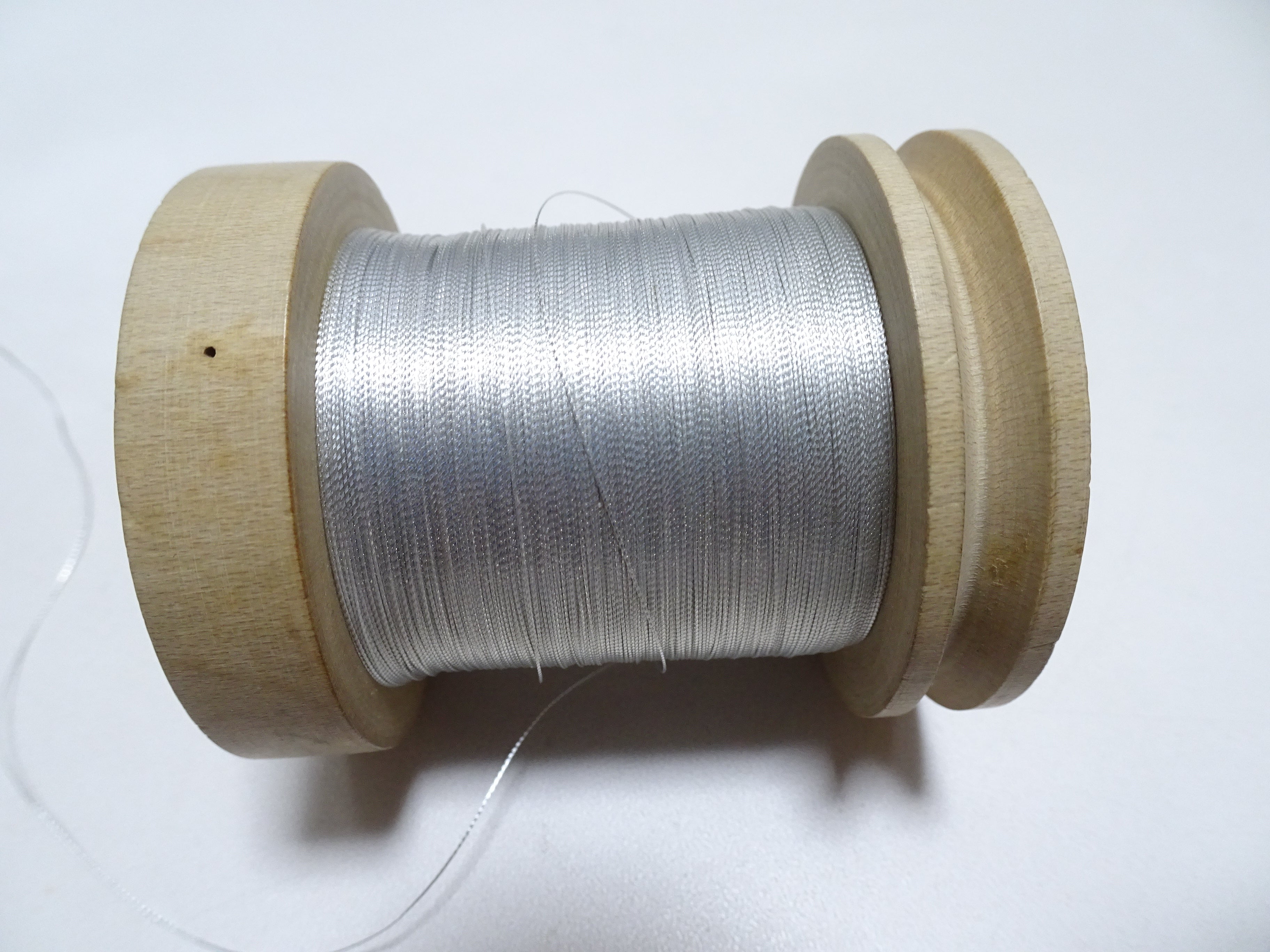Japanese Vintage Rasen Silver leaf thread & Wooden Spool embroidery 18673
