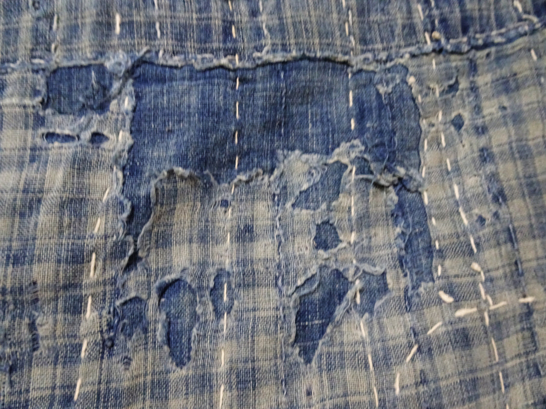 Japanese Antique BORO Textile (Meiji–Taisho Era) – Indigo-Dyed Patchwork with Hand-Stitched Repairs 17726