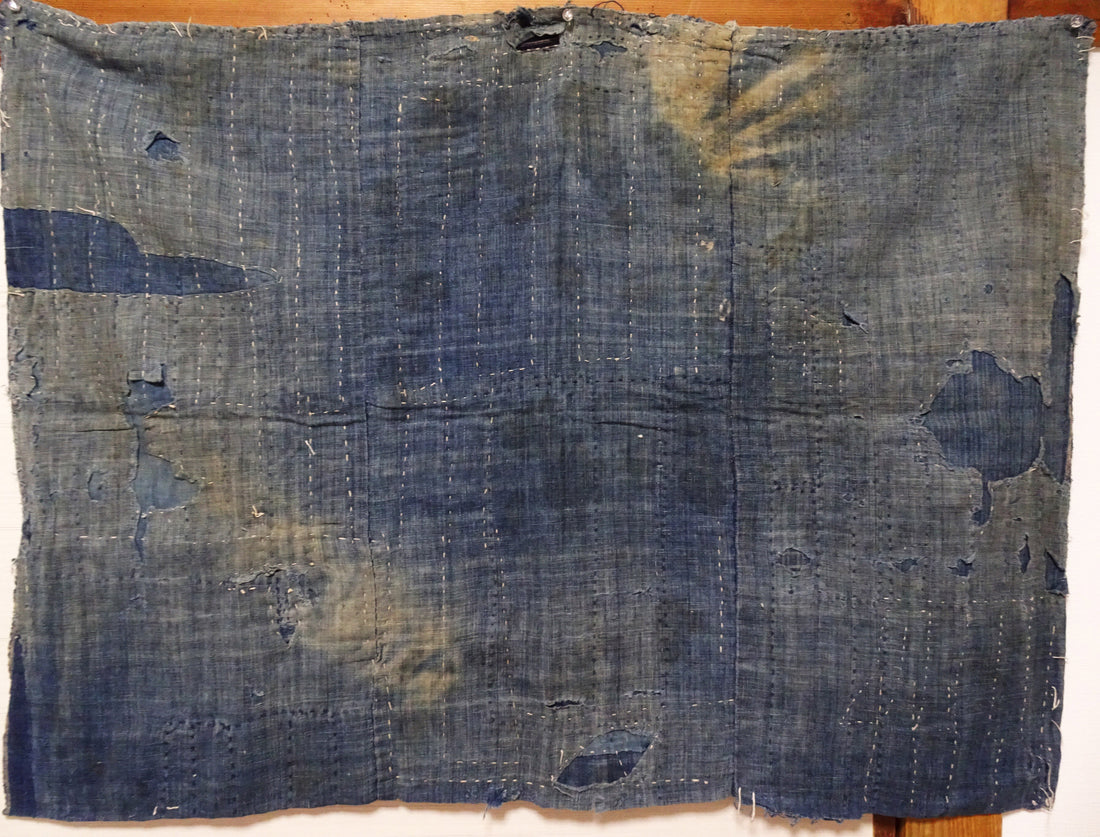 Japanese Antique BORO Textile (Meiji–Taisho Era) – Indigo-Dyed Patchwork with Hand-Stitched Repairs 17726