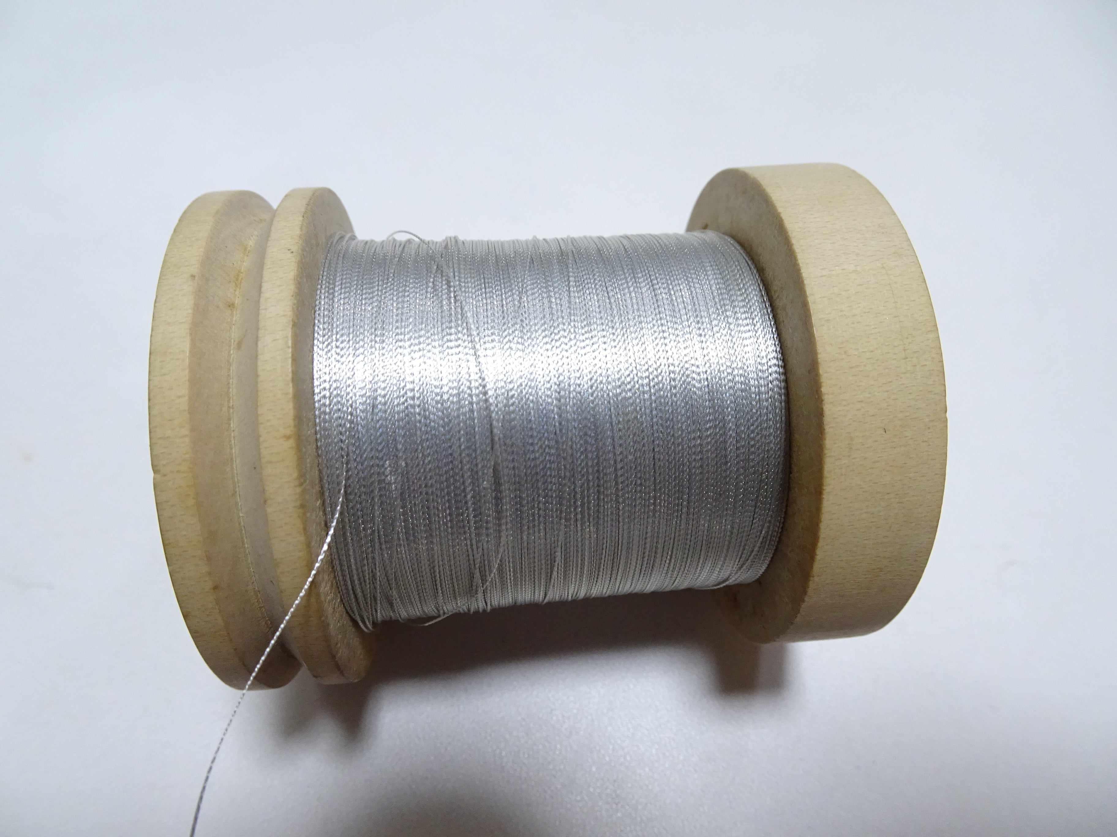 Japanese Vintage Rasen Silver leaf thread & Wooden Spool embroidery 18674