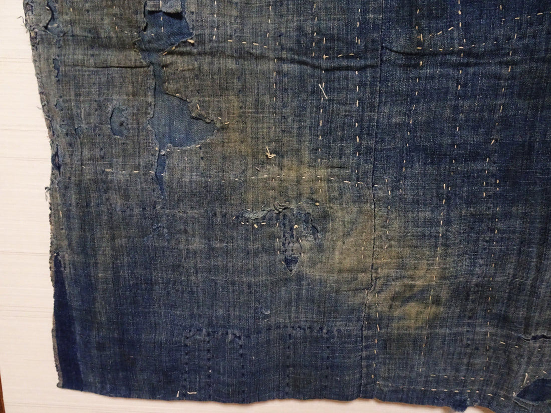 Japanese Antique BORO Textile (Meiji–Taisho Era) – Indigo-Dyed Patchwork with Hand-Stitched Repairs 17726