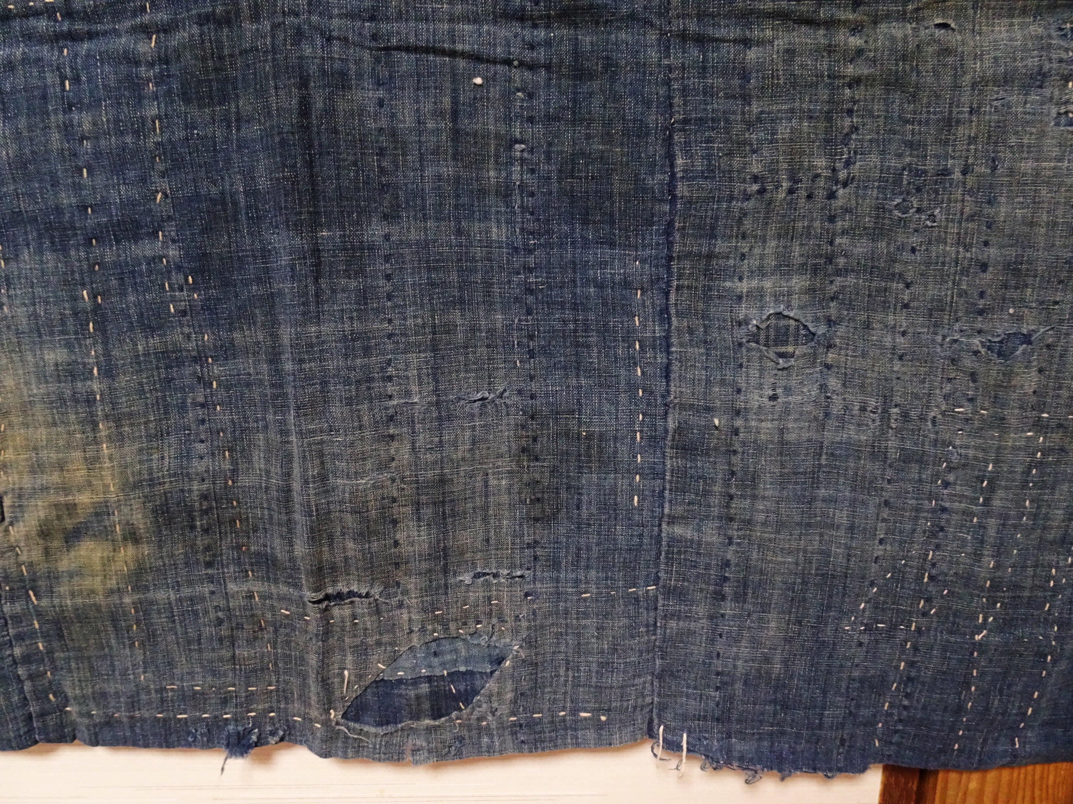 Japanese Antique BORO Textile (Meiji–Taisho Era) – Indigo-Dyed Patchwork with Hand-Stitched Repairs 17726