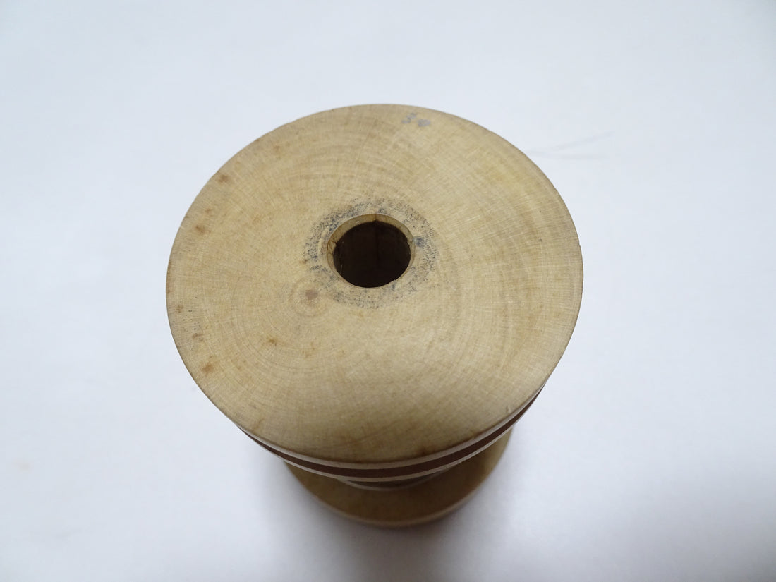 Japanese Vintage Rasen Silver leaf thread & Wooden Spool embroidery 18674