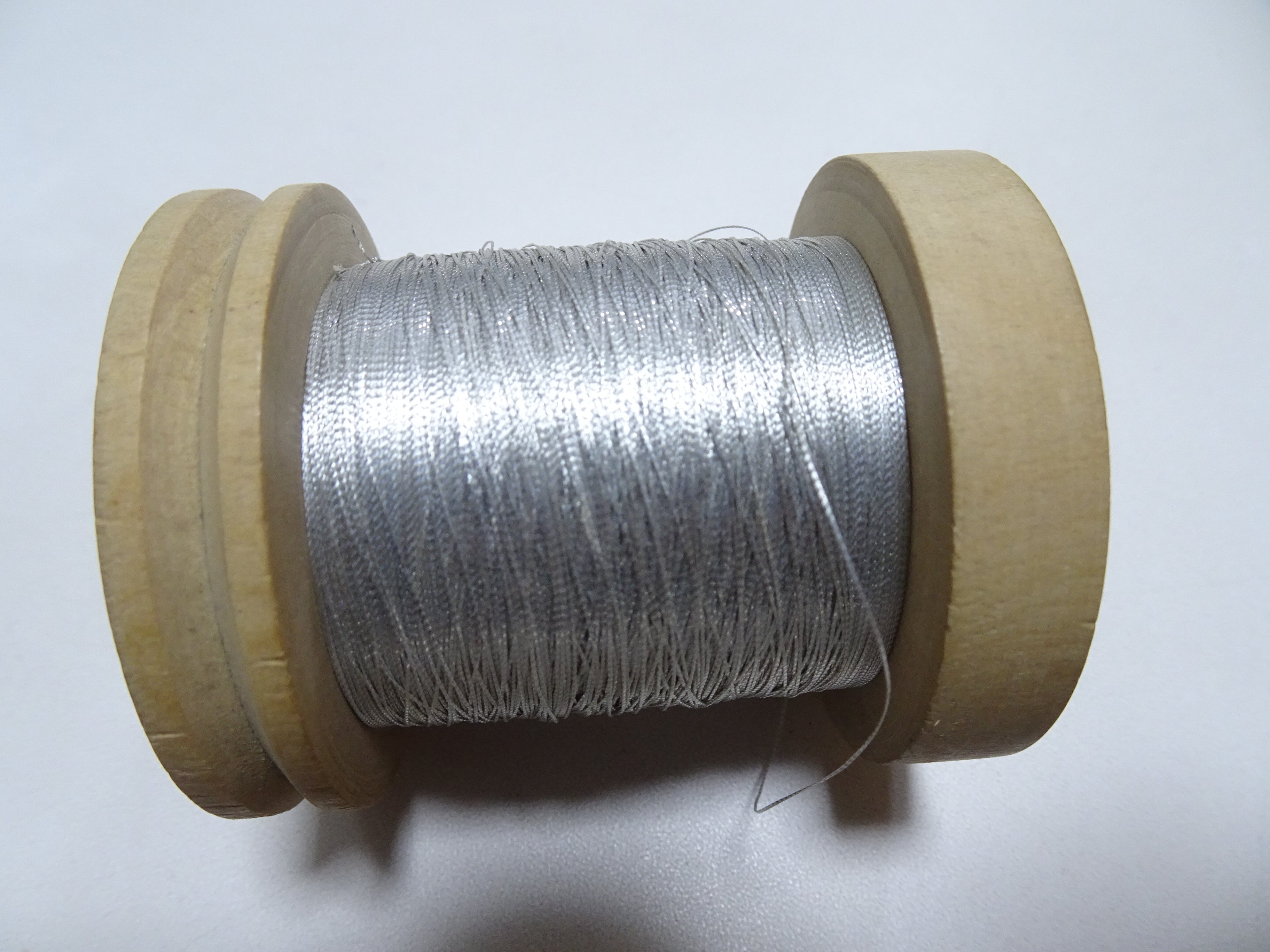 Japanese Vintage Rasen Silver leaf thread & Wooden Spool embroidery 18675