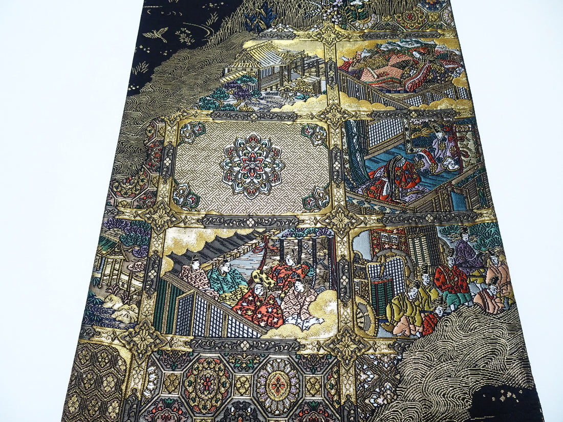 Japanese Kimono Silk Fukuro Obi Shibutenjo-emon Elegant Woven Pattern16333