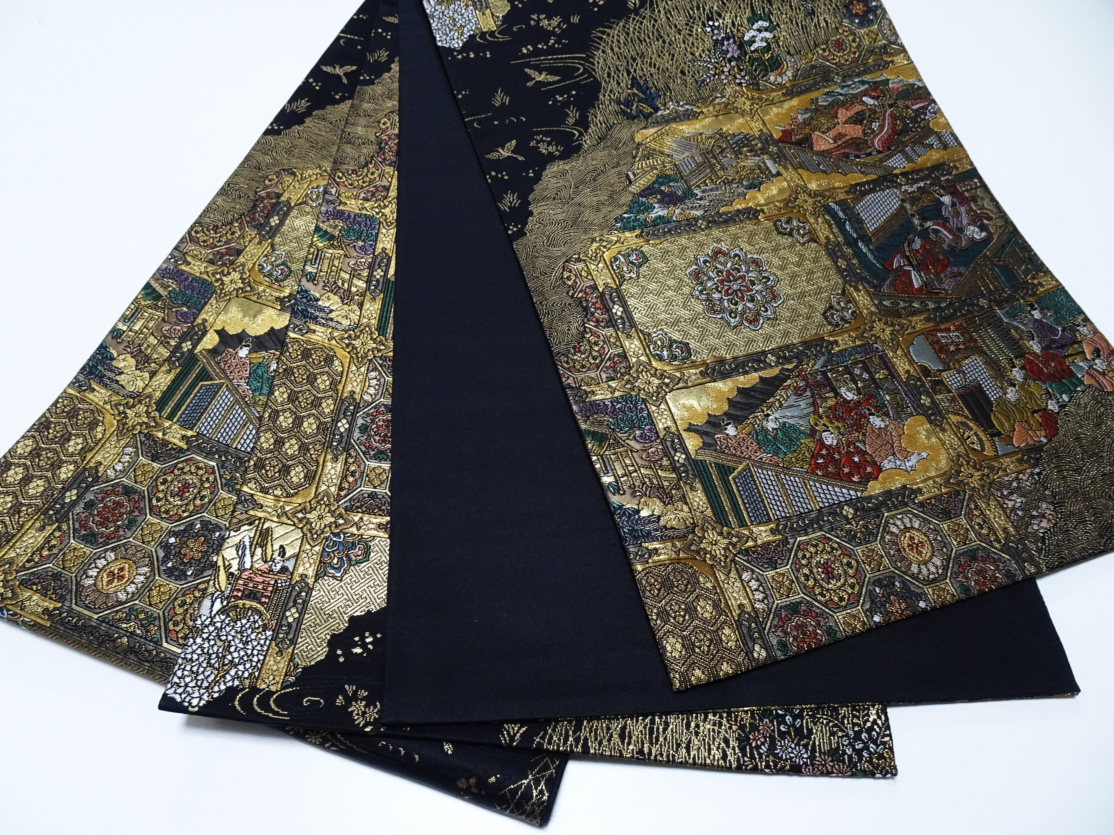 Japanese Kimono Silk Fukuro Obi Shibutenjo-emon Elegant Woven Pattern16333