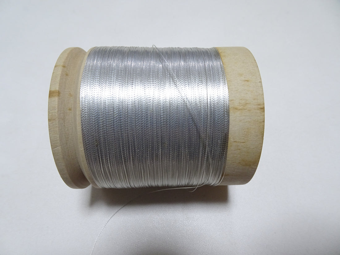 Japanese Vintage Rasen Silver leaf thread & Wooden Spool embroidery 18676