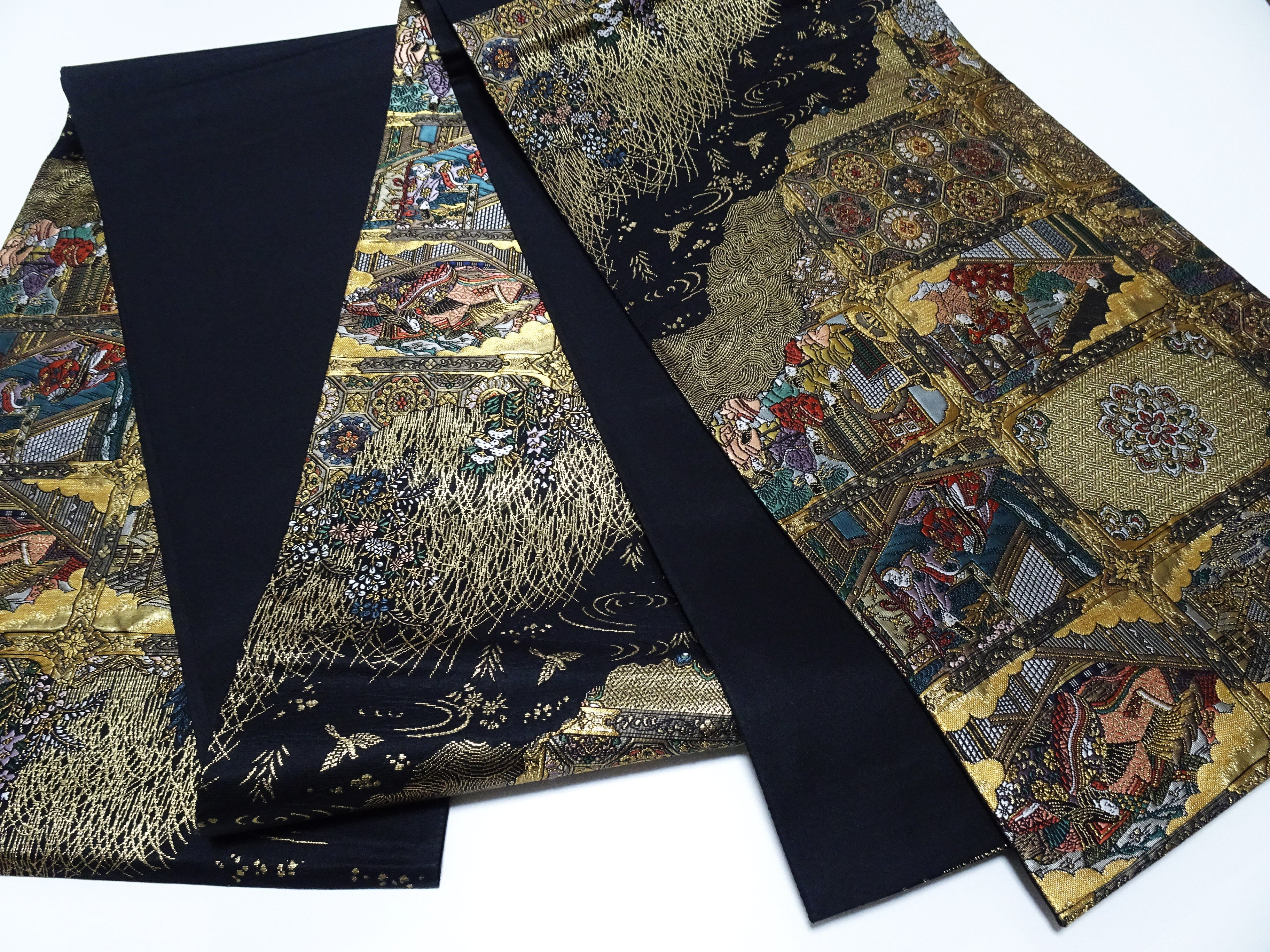 Japanese Kimono Silk Fukuro Obi Shibutenjo-emon Elegant Woven Pattern16333