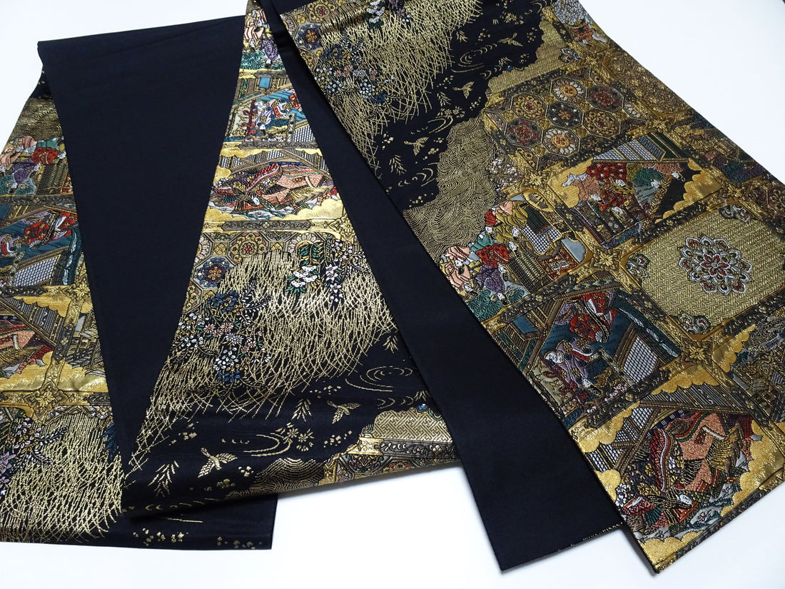 Japanese Kimono Silk Fukuro Obi Shibutenjo-emon Elegant Woven Pattern16333