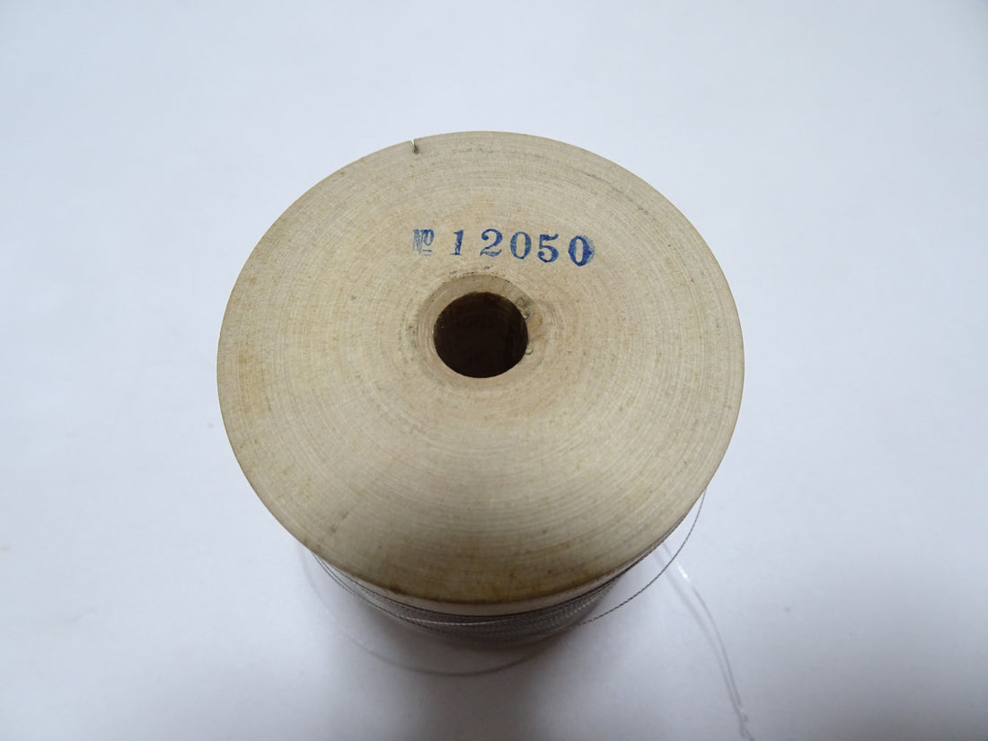 Japanese Vintage Rasen Silver leaf thread & Wooden Spool embroidery 18676